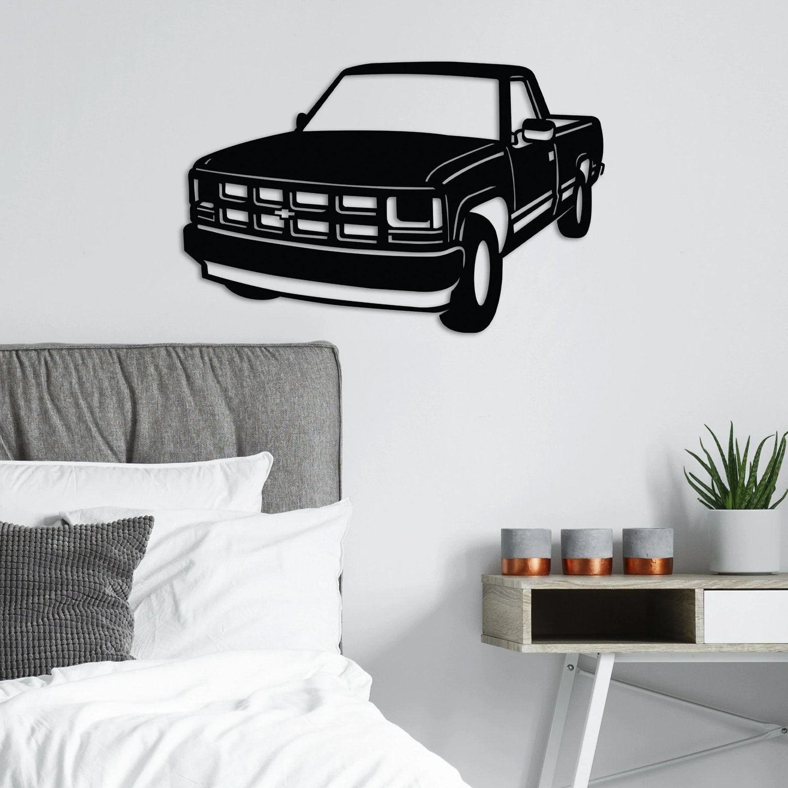 Aksesor dekorativ metalik për mur, Wallity, Chevrolet C-K (1994-1996), ngjyrë e zezë, 60x39cm