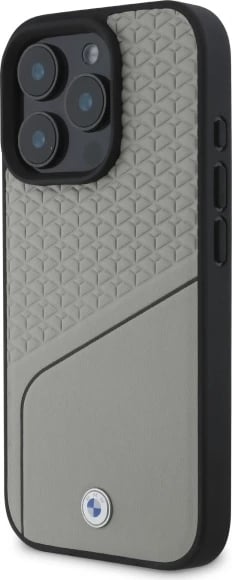 Mbështjellës BMW Sign Leather Textured And Line MagSafe për iPhone 16 Pro Max, Gri