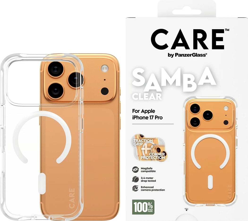 Mbështjellës PanzerGlass CARE fashionable Samba MagSafe për iPhone 17 Pro, transparent
