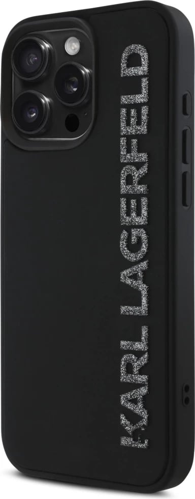 Mbështjellës, Karl Lagerfeld HC 3D Rubber Elongated Glitter, për iPhone 16 Pro Max 6.9\", hardcase TPU/silikon, e zezë