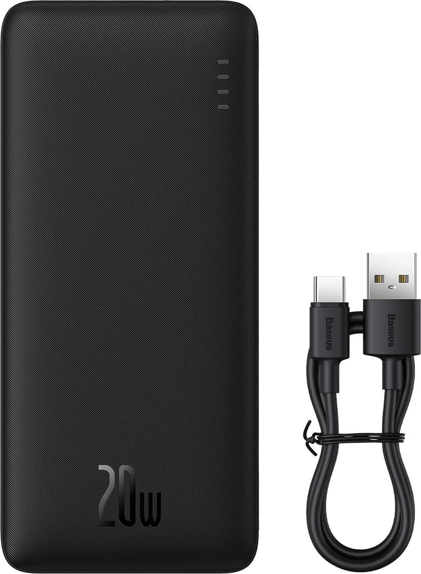 Power bank Baseus Airpow 20000mAh, 20W, me kabllo USB-A në USB-C, e zezë
