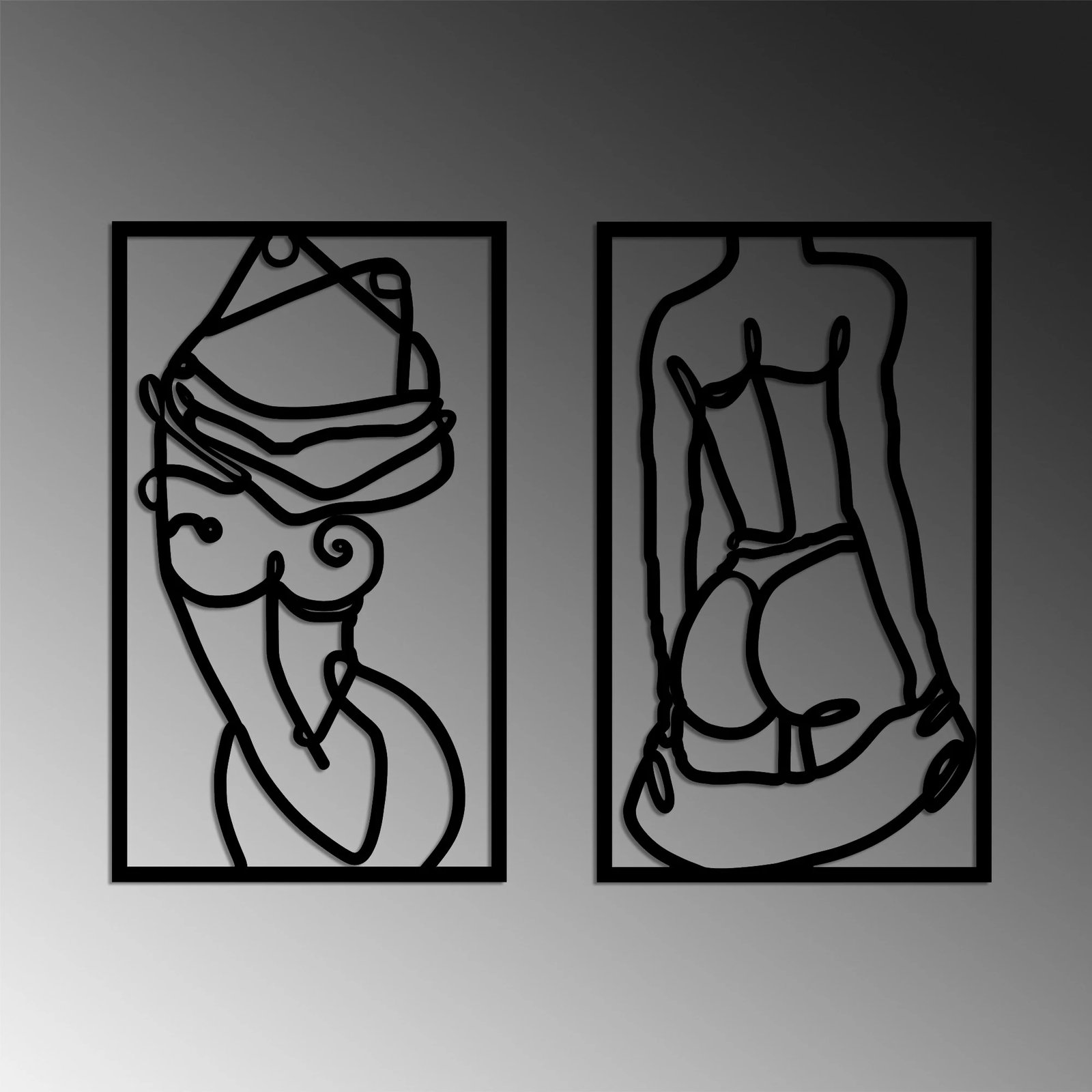 Aksesor muri dekorativ prej metali, Body Positive, ngjyrë e zezë, 42x70cm (2 copë)