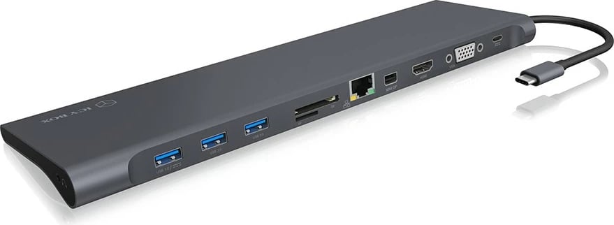 Docking station ICY BOX IB-DK2102-C, USB Type-C, 3x USB 3.0, HDMI, Mini DisplayPort, VGA, Gigabit LAN, 100W, anthracite/black