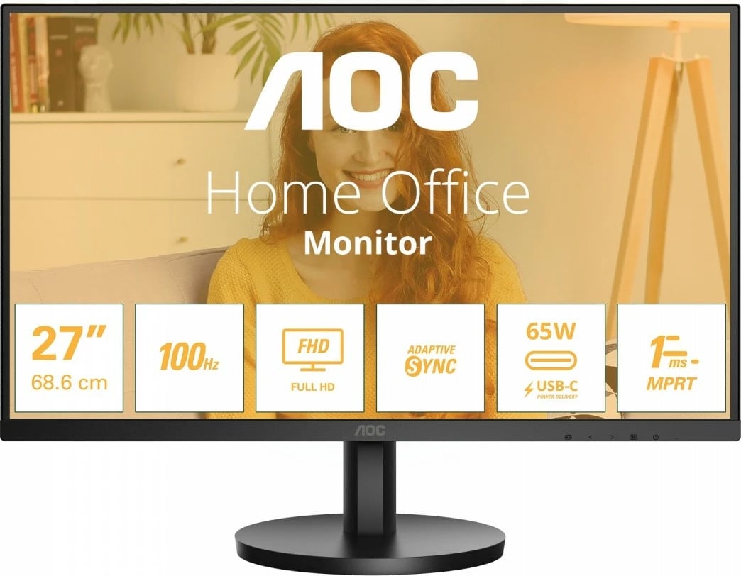 Monitor AOC 27B3CA2, 27", IPS, 100Hz, Full HD, USB-C, i zi