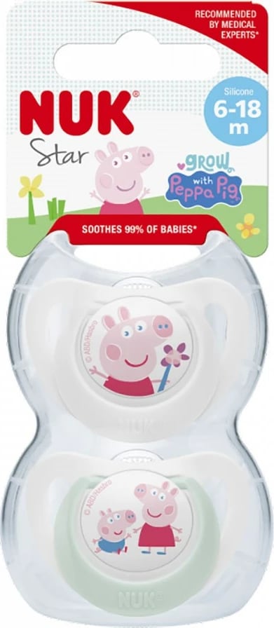Qetësues për bebe NUK Star Peppa Pig 6-18m silikon BPA-free i bardhë set 2 copë