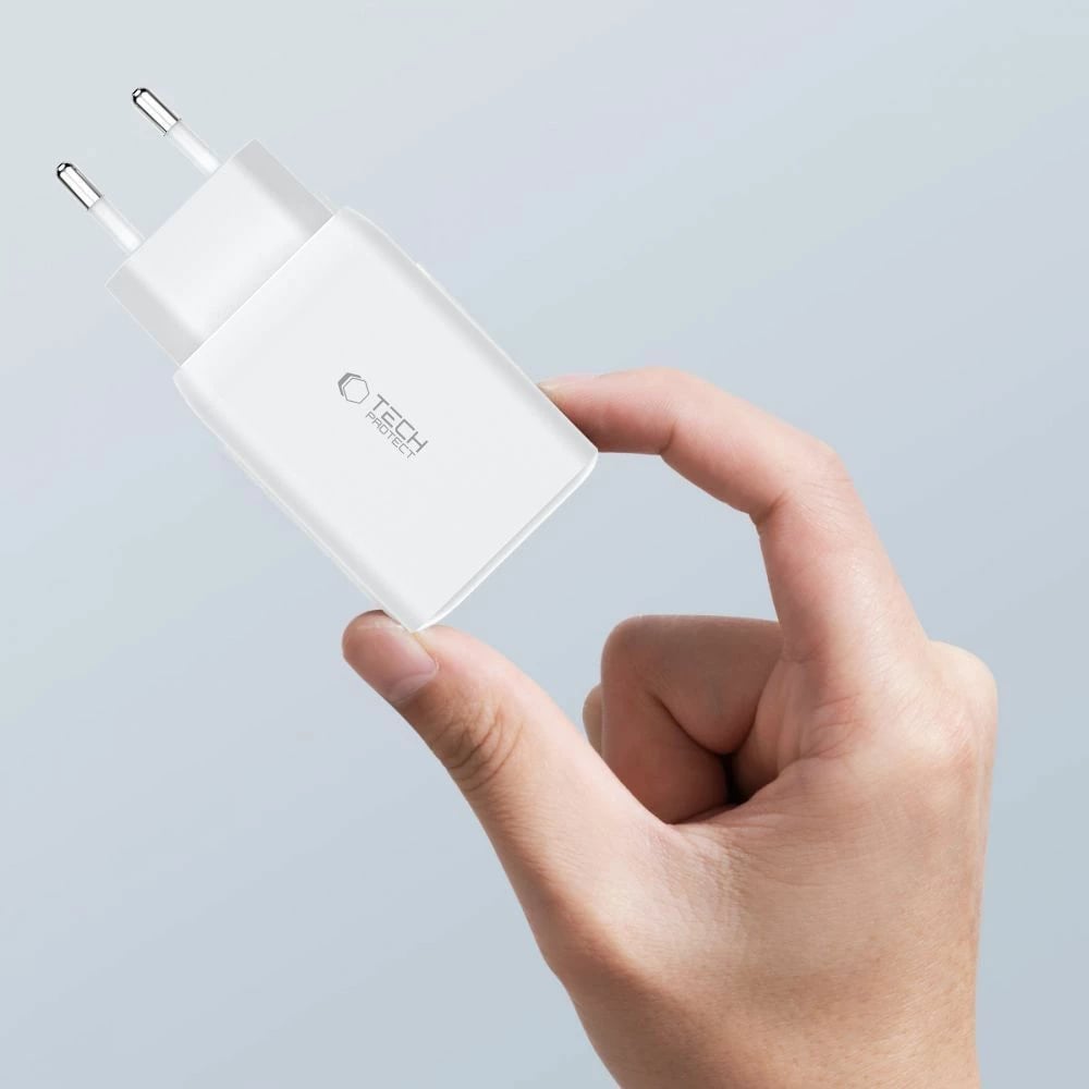 Karikues rrjeti Tech-Protect C65W, 2x USB-C PD 65W / USB-A QC 3.0, Bardhë