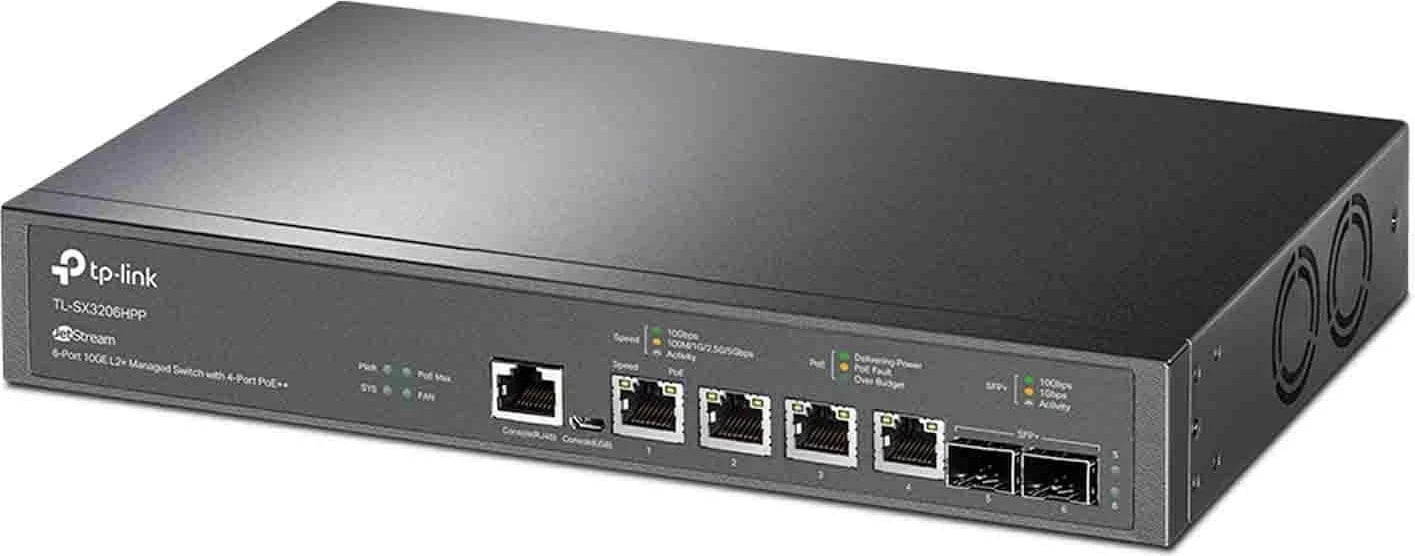 Switch TP-Link Omada TL-SX3206HPP, 6-Port 10GE L2+ Managed, 4-Port PoE++, E Zezë