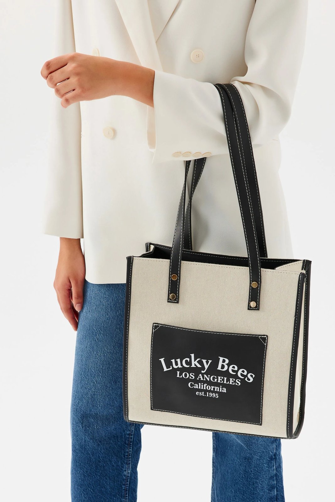 Çantë tote Lucky Bees, e zezë-krem, 376