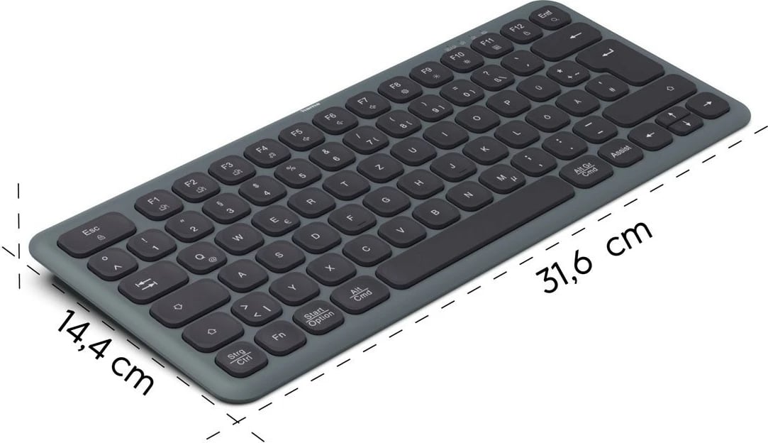 Tastierë pa tela Hama WK-500, kompakte, lidhje multi-device, QWERTY, e zezë/gri