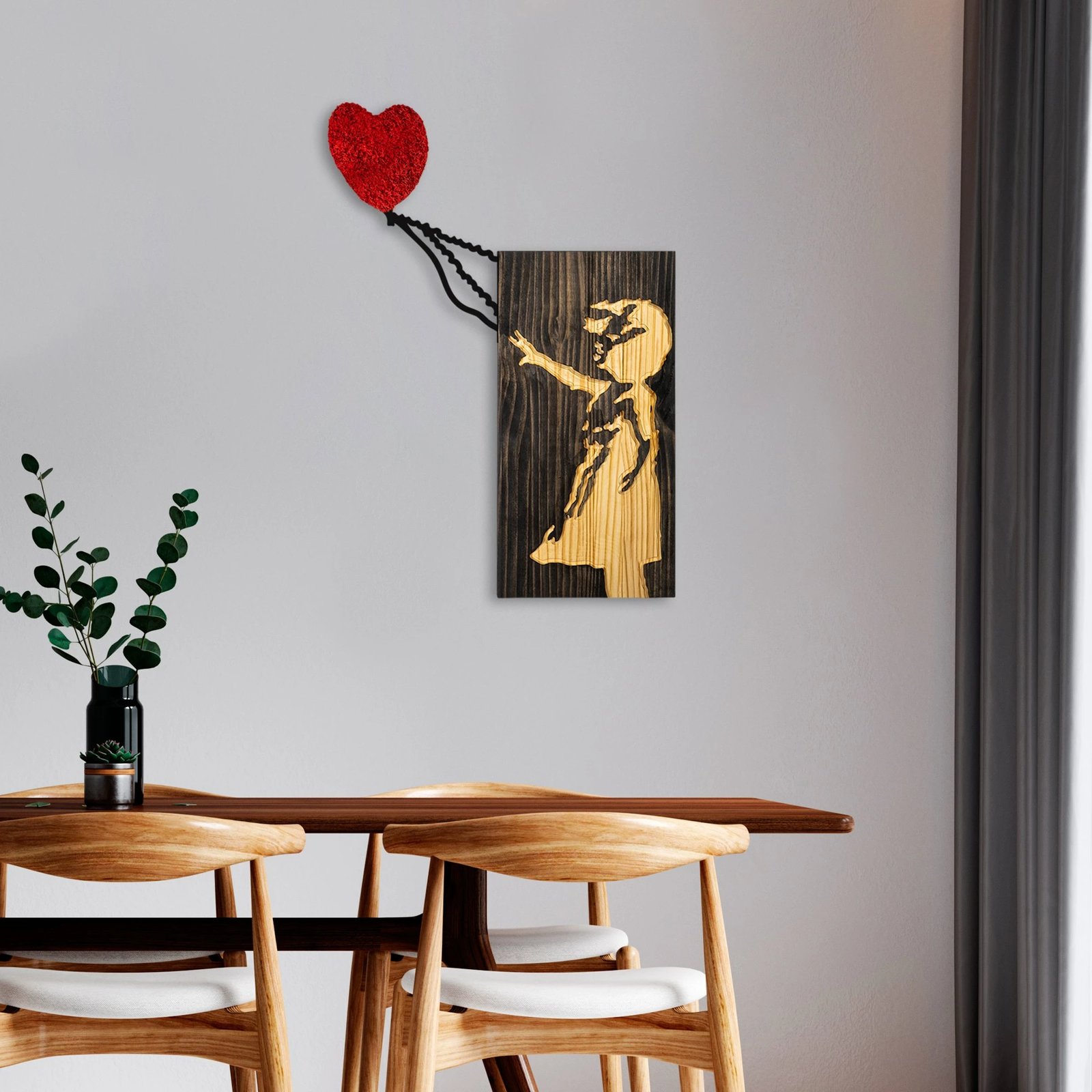 Aksesor dekorativ prej druri për mur, Wallity Banksy, 60x83cm