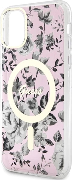 Mbështjellës Guess GUHMN61HCFWSP për iPhone 11/XR 6.1", MagSafe, lule, rozë