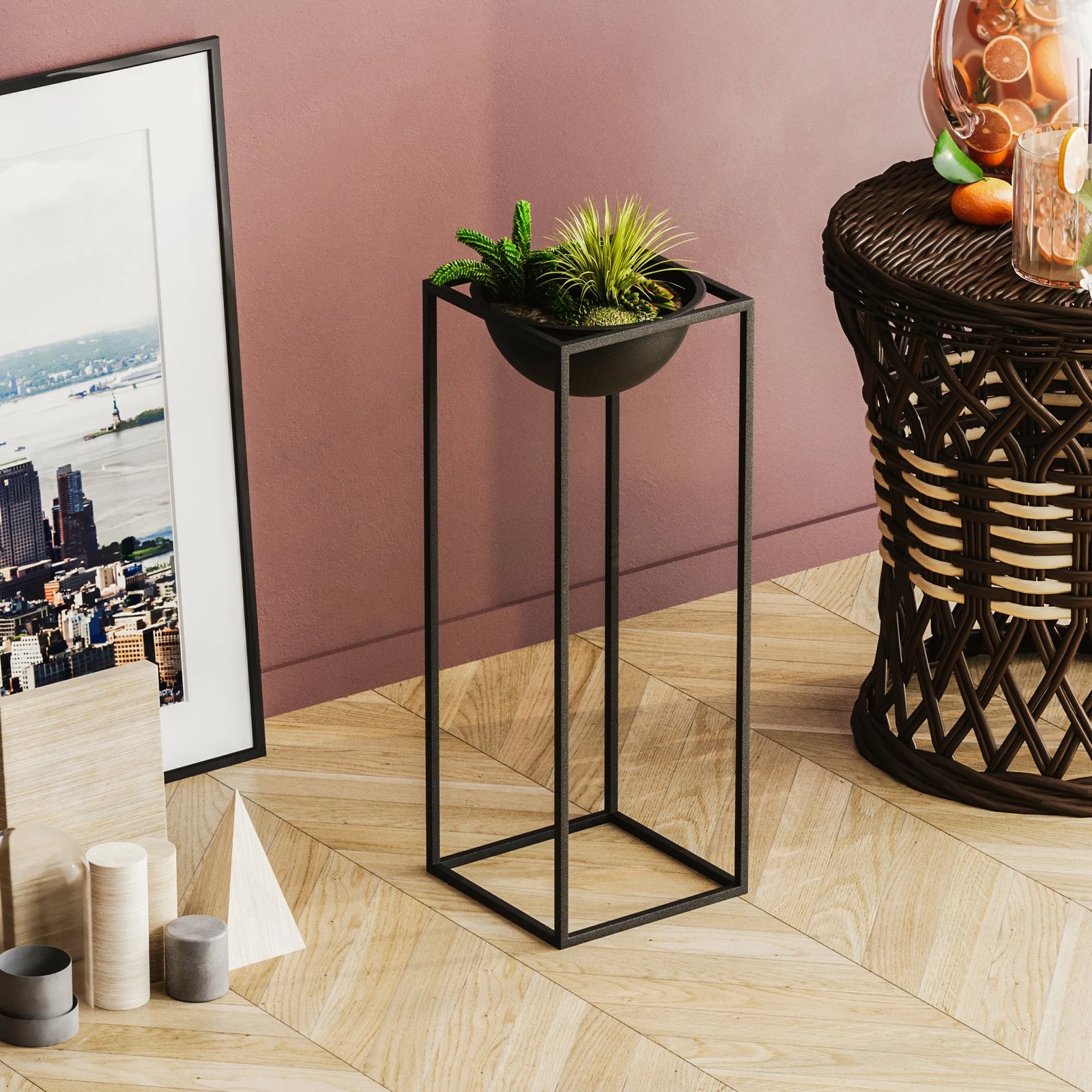 Vazo dekorative, dizajn Aberto, GED-021, e zezë, 22x22x60cm