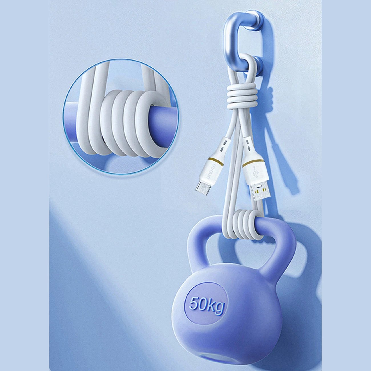 Kabllo USB-A në USB-C, Dudao L25T, 5A, 1 m, USB 2.0 480 Mb/s, silikon, e bardhë