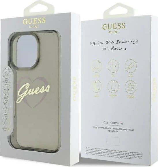 Mbështjellës Guess IML Heart për iPhone 16 Pro Max, Zi