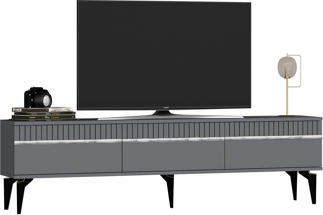 Komodë TV Skye Decor, ngjyrë antracit dhe argjendi, Defne