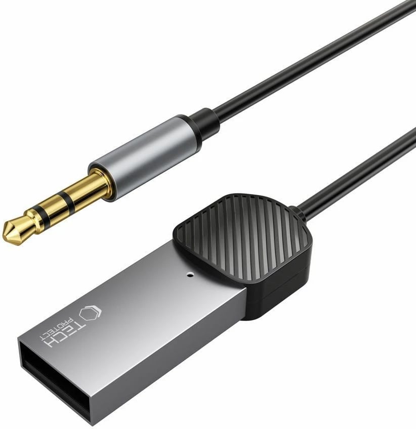 Adapter audio Bluetooth 3.5 mm, Tech-Protect UltraBoost, USB-A për furnizim, mikrofon, 1 m, gri