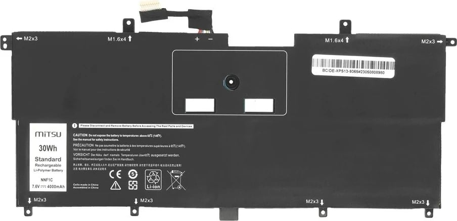 Bateri laptop Mitsu për Dell XPS 13 9365, 4000 mAh, Li-poly, e zezë