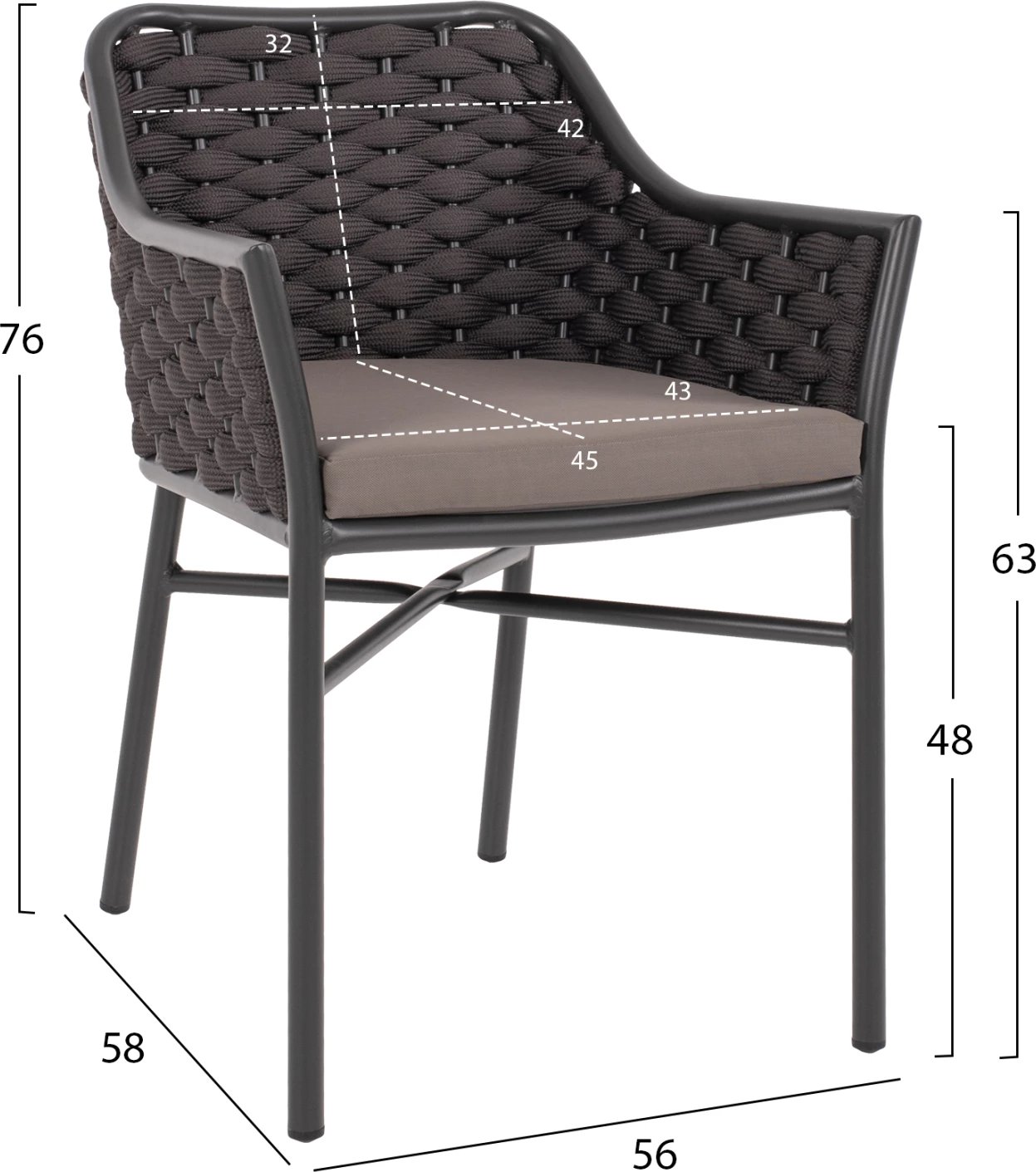 Karrige alumini me litar, ngjyrë gri, FH5858.01, 56x58x76 cm