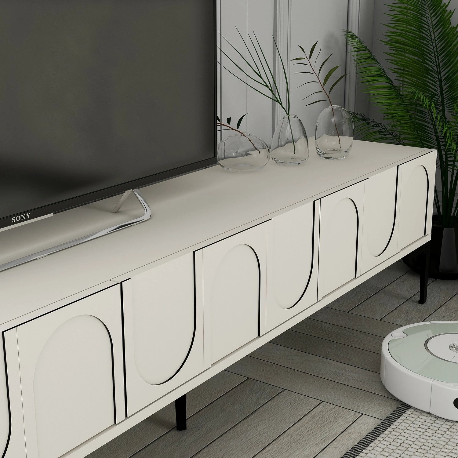 Njësi TV Skye Decor, Lyon 2, krem dhe e zezë