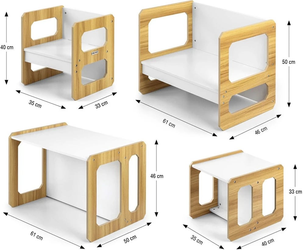 Set mobilje 3‑në‑1, Milly Mally Stella, tavolinë + karrige, modulare, MDF, për fëmijë 3–6 vjeç, Natural