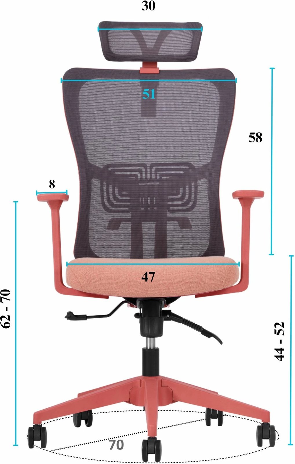 Karrige zyre ergonomike, ngjyrë salmon, Skye Decor, 126 cm