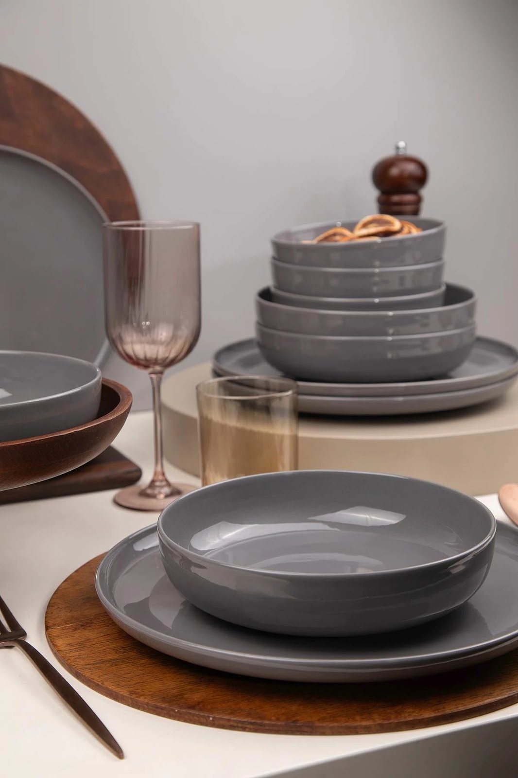 Set enësh për drekë (12 copë), Hermia, MOD12Y1A740800, ngjyrë antracit