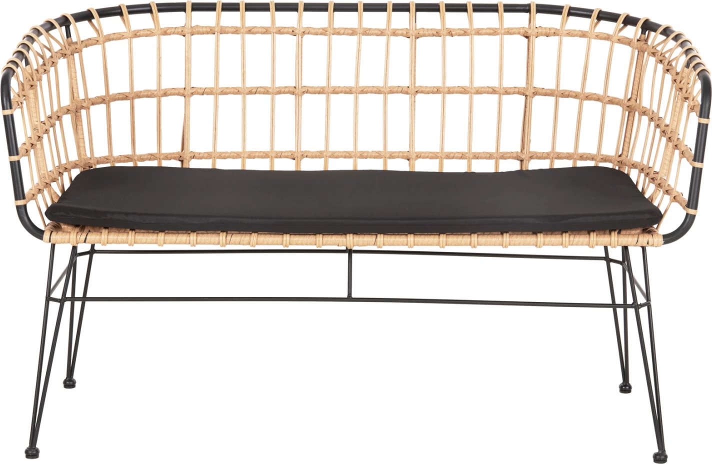 Divan për jashtë, dy ulëse, ALLEGRA, FH5692.11, ratan sintetik, ngjyrë bezhë dhe e zezë, 125x60x77 cm