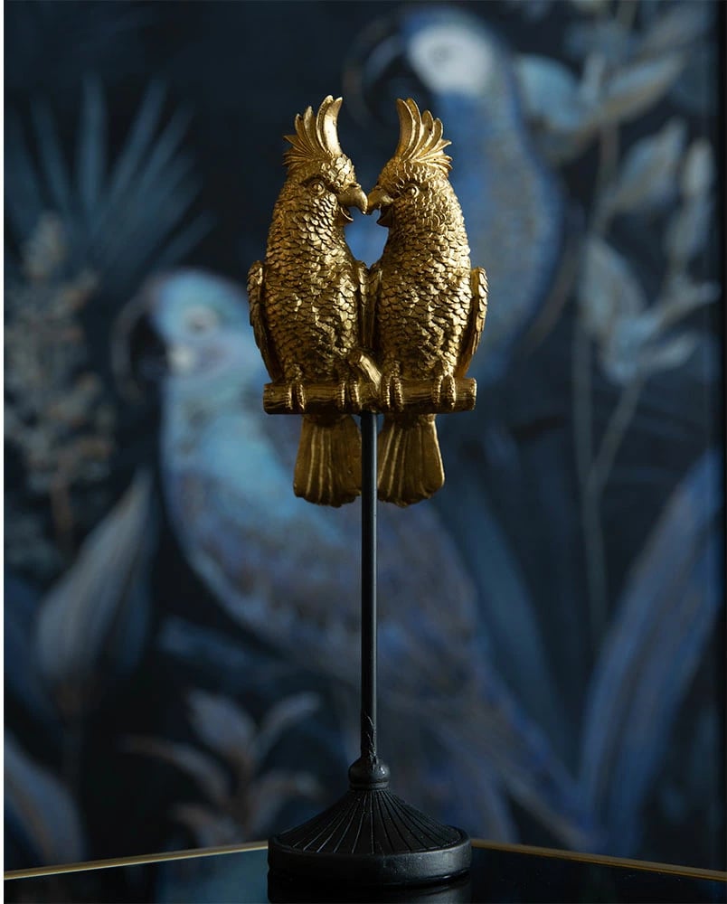 Dekor papagall, ngjyrë ari e zezë, 10x8x30cm