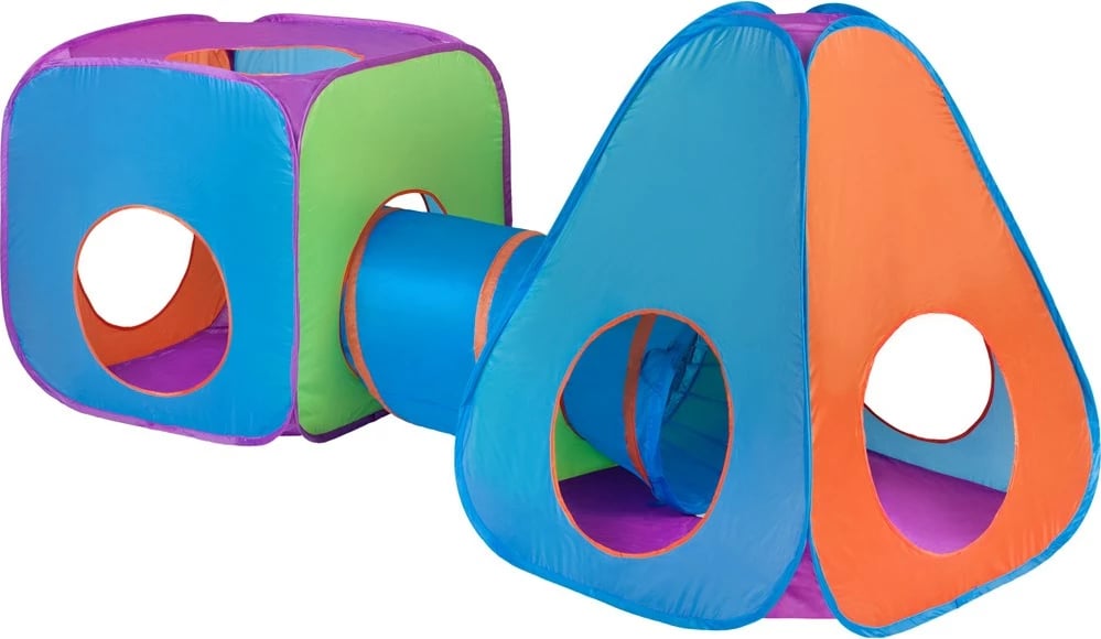 tendë loje për fëmijë, Baby Mix, 3in1 me 2 tenda dhe tunel, 265x95x94 cm, portokalli-kaltër, set