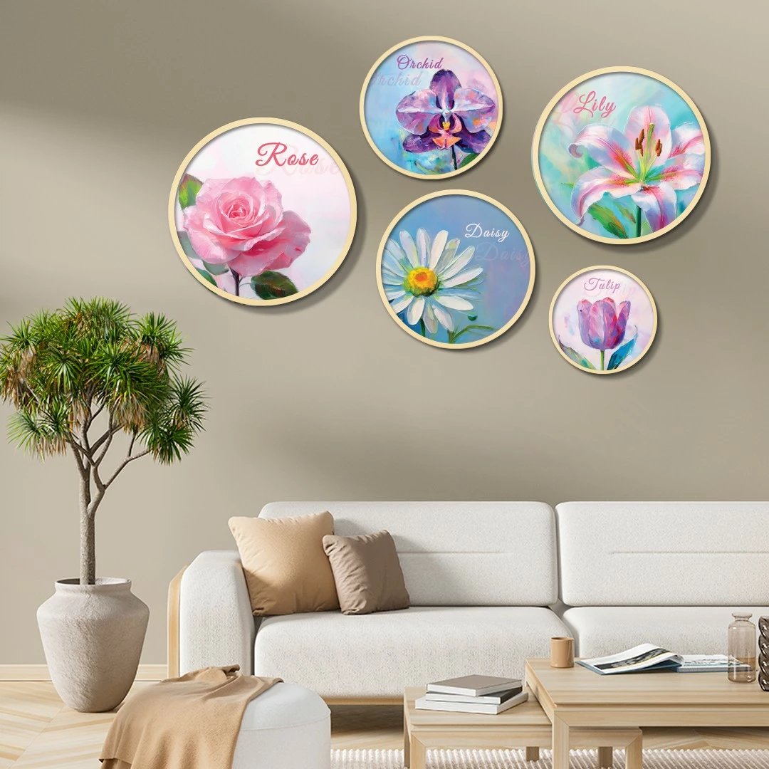 Set pikturash dekorative me kornizë MDF (5 copë), Wallity, Yats-48