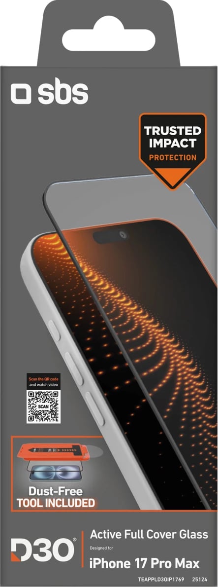 Xham mbrojtës SBS me teknologji D3O për iPhone 17 Pro Max, set me aplikator, pa ngjyrë