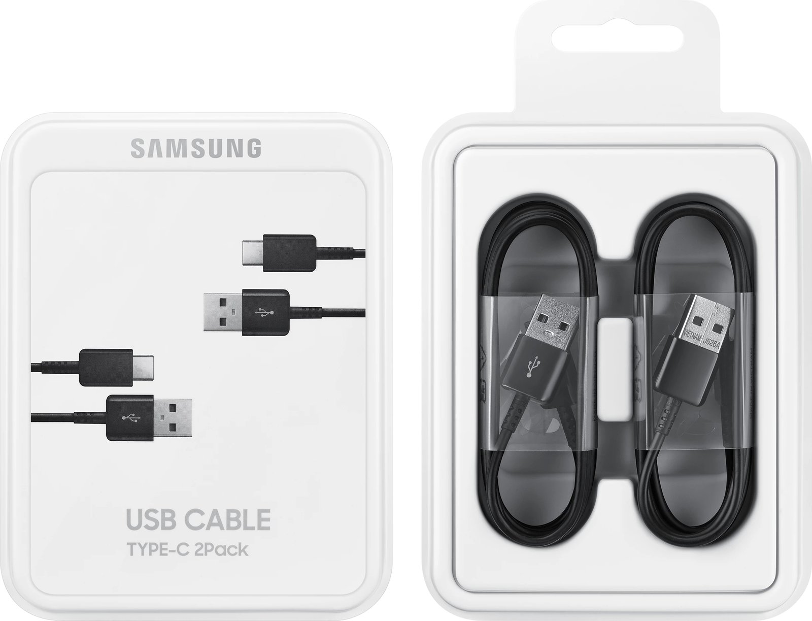 Kabllo USB C Samsung EP-DG930MBEGWW, 1.5m, 480Mbps, 5A, e zezë, set prej 2 copë