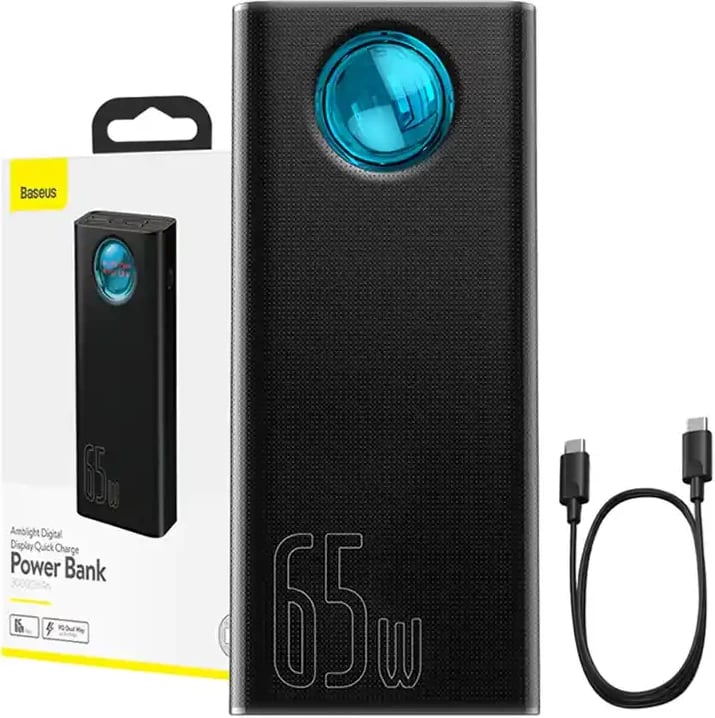 Powerbank Baseus Amblight 30000mAh, 65W, 4xUSB, USB-C, e zezë
