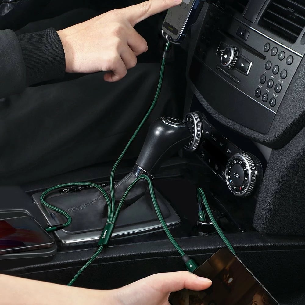 Kabllo 3-në-1 Baseus Rapid Series CAMLT-SC06, 1.5m, 20W, USB-C/Lightning/micro USB, e gjelbër Kabllo 3-në-1 Baseus Rapid Series CAMLT-SC06, 1.5m, 20W, USB-C/Lightning/micro USB, e gjelbër