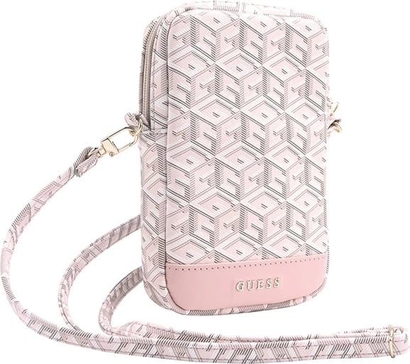 Mbështjellës për celular Guess Zip GCube Bottom Stripe, rozë