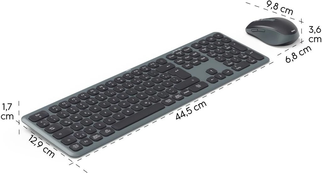 Set tastierë dhe maus wireless Hama WKM-550, QWERTY, për zyrë, e zezë/gri