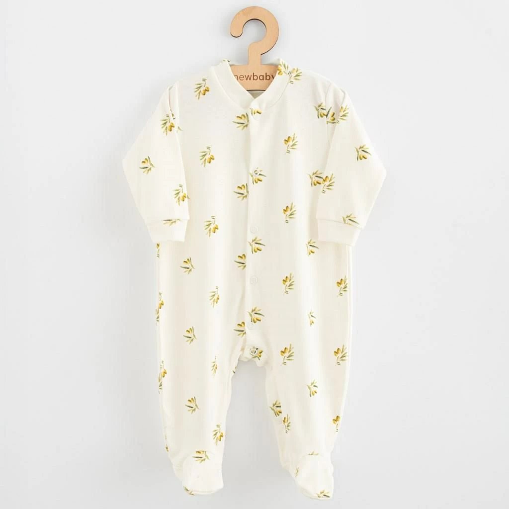 Kombinezon gjumi për bebe, New Baby, Olives, 100% pambuk organik, madhësi 68 (4-6m), bezhë
