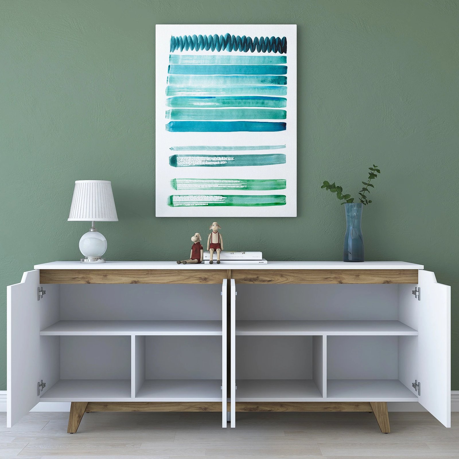 Konsolë moderne Skye Decor, e bardhë dhe arre, GD102 - 1874