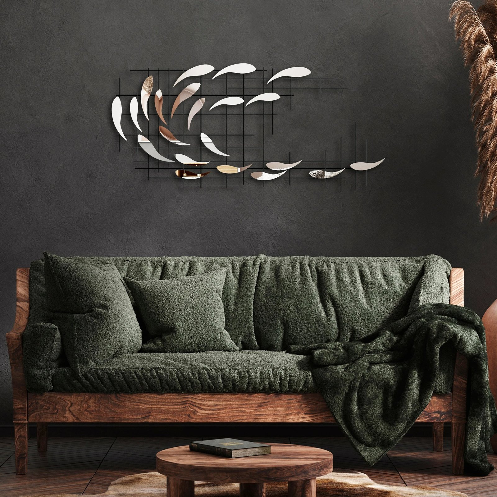 Aksesor dekorativ muri prej metali Wallity, Sheen - 3, shumëngjyrësh, 100x45x4 cm