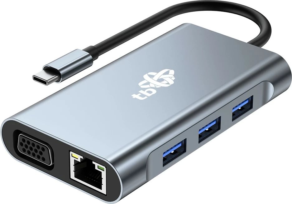 HUB Adapter TB AKTBXVA8W1UHVRJ, USB C 8-në-1, HDMIx2, VGA, RJ45, 3xUSB, Power Delivery, Grafit