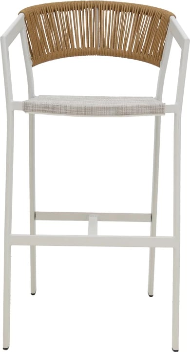 Karrige për bar alumini Phoenix, e grumbullueshme, kornizë e bardhë-tekstilen natyrale rattan, 53x58x103cm