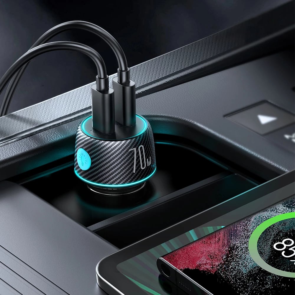 Karikues veture Joyroom JR-CCN02, 2x USB-C, 70W, me ndriçim LED, i zi