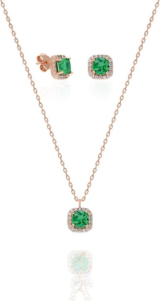 Set varëse dhe vathë argjendi, Jumeon, TRDYL407, ngjyrë rozë ari, e gjelbër dhe e bardhë