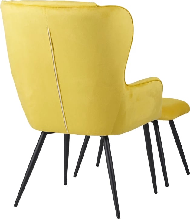 Karrige me mbështetëse për këmbë Rueda kadife ngjyrë e verdhë me këmbë metali të zezë 71.5x66.5x99cm