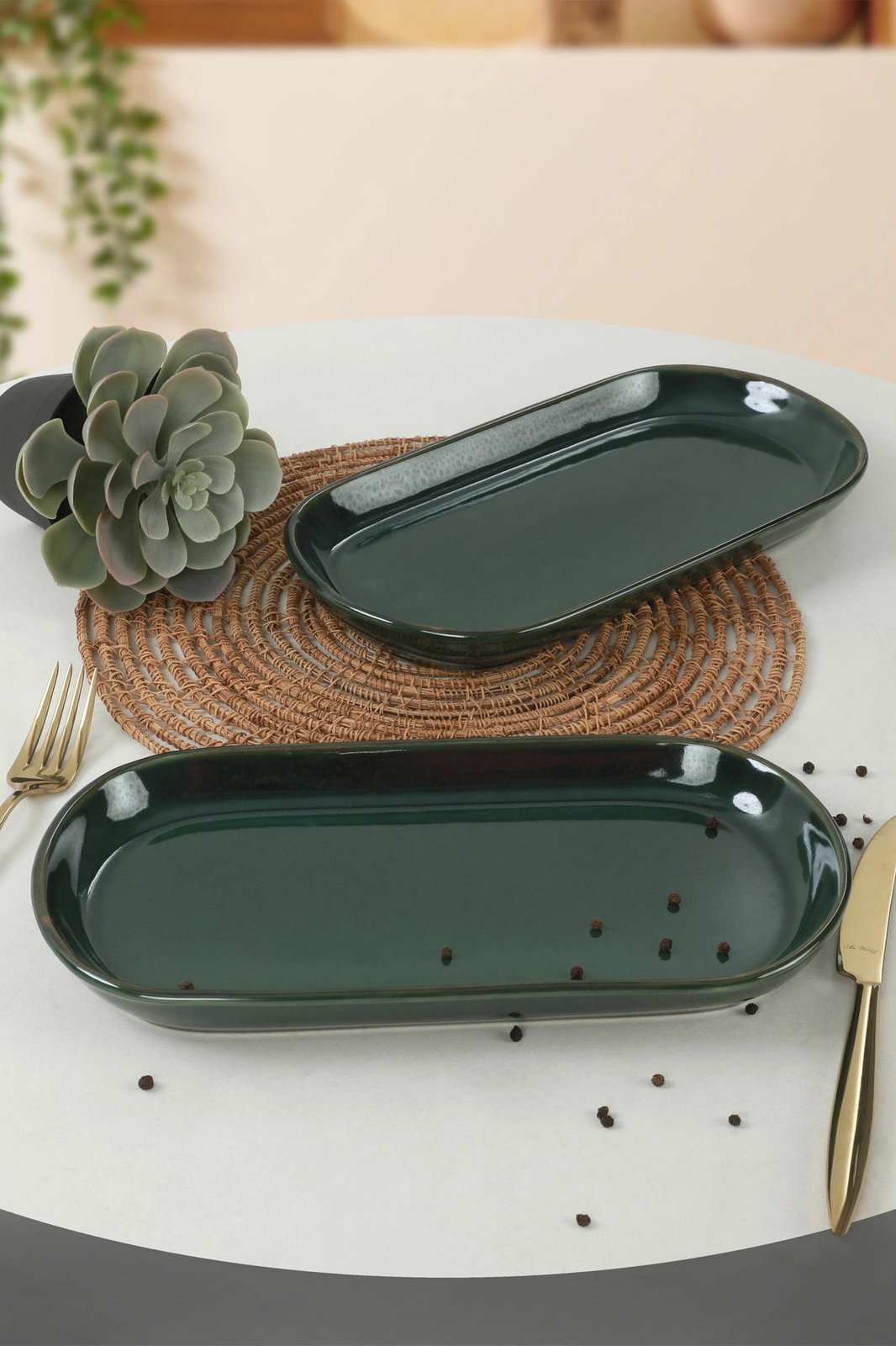 Set pjatash servirëse, qeramike, ngjyrë e gjelbër, 2 copë, Hermia Concept, ST080102FRA5A839700MAKYK00