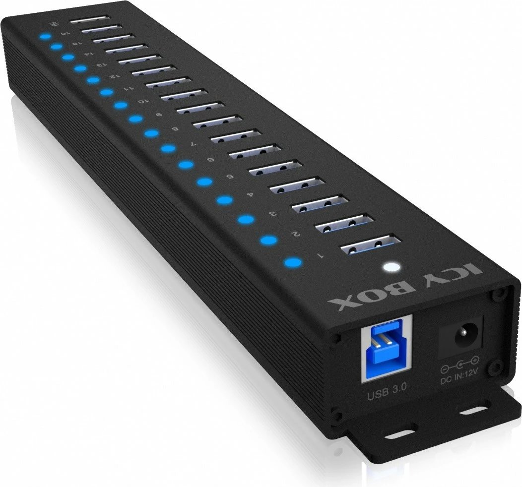 USB HUB IcyBox IB-HUB1717-U3, 16+1 porta, USB 3.2 Gen 1, 96W, Zi