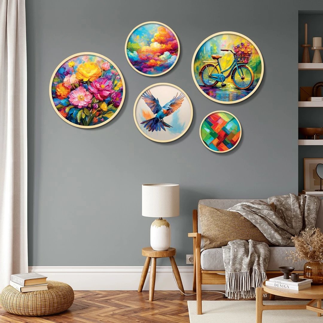 Set pikturash dekorative të kornizuara MDF (5 copë), Wallity, Yats-17