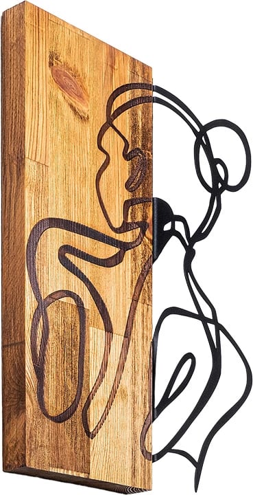 Dekor muri Womanel, dru pishe natyrale, metal i zi, 35x3x50cm