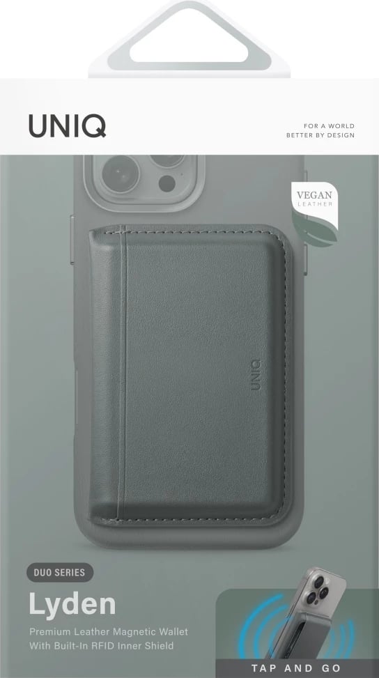 Mbështjellës magnetik me portofol UNIQ Lyden DS, për iPhone me MagSafe, Jeshil