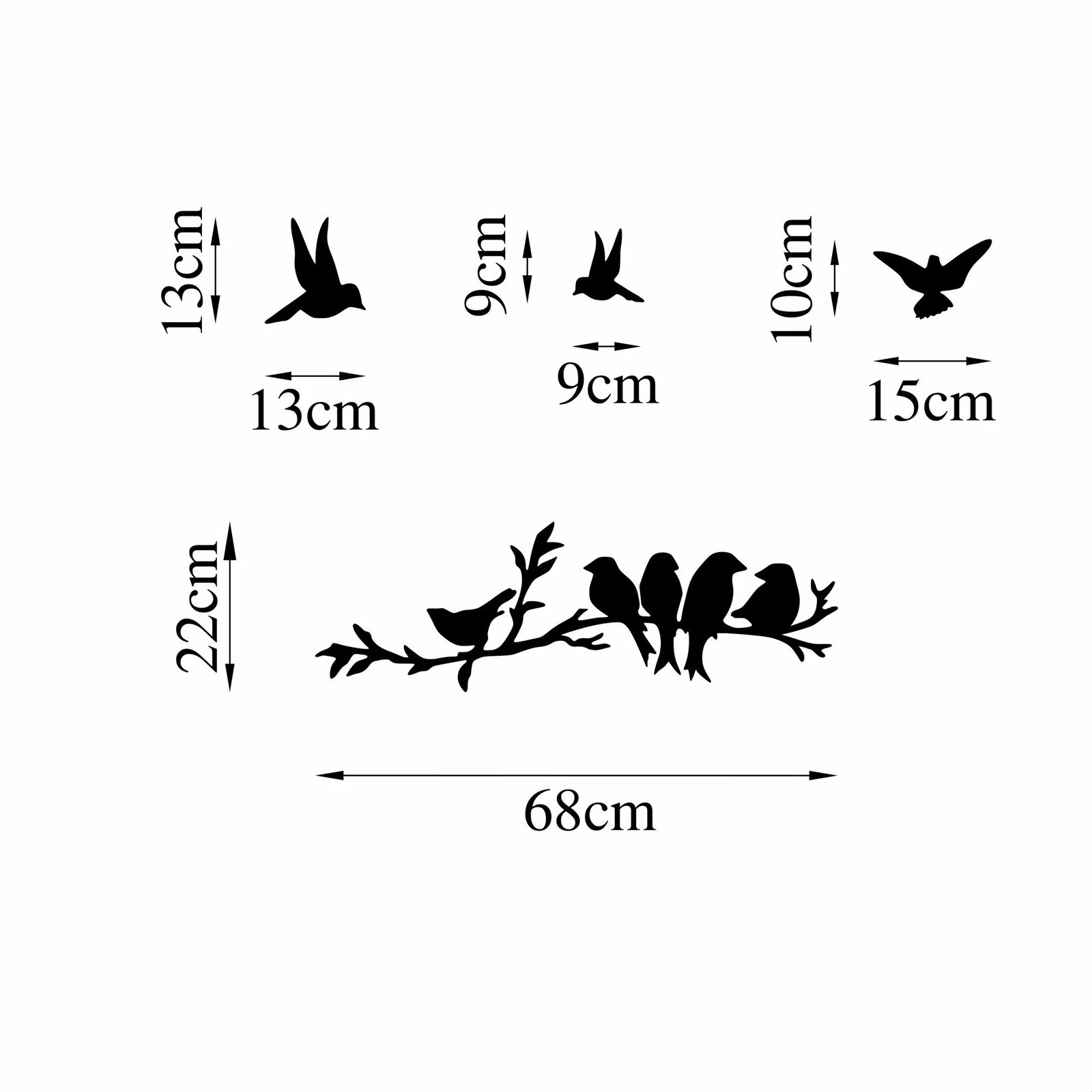Aksesor dekorativ metalik për mur, Wallity, komuniteti i zogjve, 4 copë